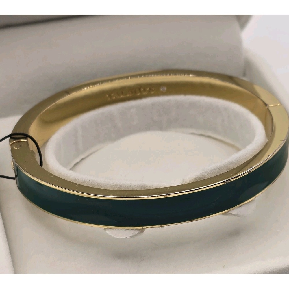 Talbots Green Enamel Hinged Bangle Bracelet Gold Tone Clamp Signed